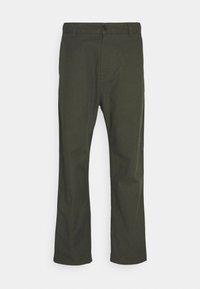 Olijfgroene, rechte broek gemaakt van een katoenmix. Kenmerkt zich door een sluiting met knoop aan de voorkant en een klassieke vijf-pocketontwerp.