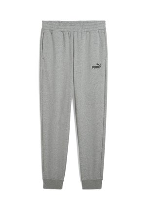 Sivé teplákové nohavice s elastickým pásom, lemované na členkoch, s malým čiernym logom Puma na ľavom stehne. Mäkká, textúrovaná tkanina.