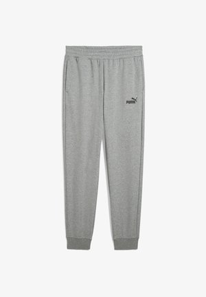Sivé teplákové nohavice s elastickým pásom, lemované na členkoch, s malým čiernym logom Puma na ľavom stehne. Mäkká, textúrovaná tkanina.