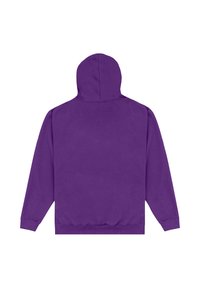 Felpa viola con cappuccio, maniche lunghe, tasca a marsupio e orlo a coste. Realizzata in morbido tessuto misto cotone. Vista posteriore mostrata.