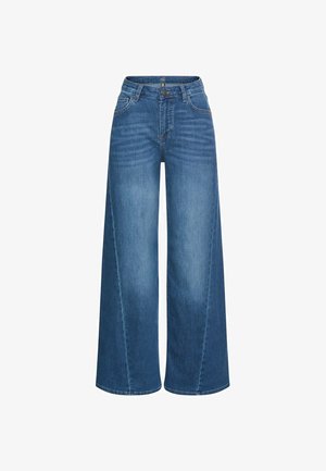 camel active, 5-POCKET JEANS MIT WEITEM BEIN - Wide Leg - mid blue used