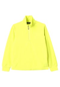 Pullover de forro polar amarillo brillante con un cuello alto y media cremallera. Textura suave, mangas largas y puños elásticos. Logo de CMP en el cuello.