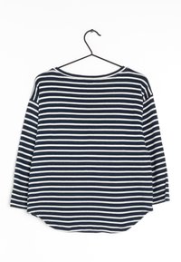Gestreiftes Langarmshirt in Marineblau und Weiß mit rundem Halsauschnitt, aus weichem Material gefertigt, mit abgerundetem Saum und leicht lässiger Passform.
