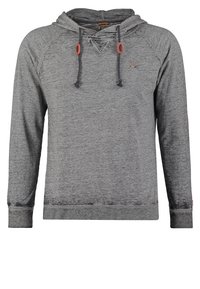 Felpa con cappuccio grigia a maniche lunghe, con cordoncino nel cappuccio, dettagli rossi a contrasto e tessuto strutturato. Presenta un piccolo logo sul petto.