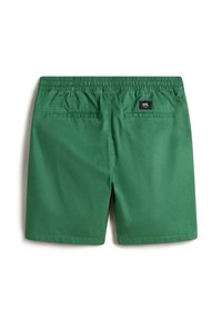 Grønne shorts lavet af letvægtsstof, med elastisk talje, to baglommer og et vævet mærke nær taljen.
