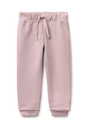 Lichtpaarse peuter sweatpants met elastische tailleband, trekkoord, geribde enkelboorden en subtiel geborduurd logo aan de bovenkant links.