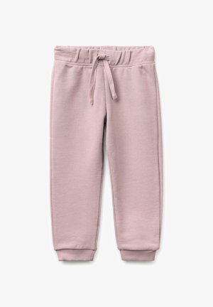 Lichtpaarse peuter sweatpants met elastische tailleband, trekkoord, geribde enkelboorden en subtiel geborduurd logo aan de bovenkant links.
