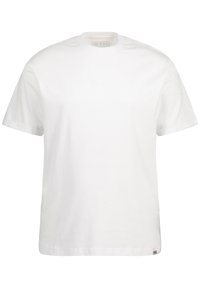 Hvid t-shirt i bomuld med korte ærmer, rund hals og lige snit. Har et lille mærke på sidekanten.
