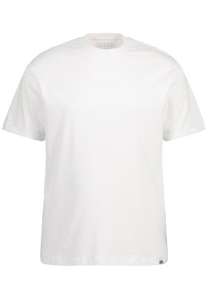 Biała bawełniana koszulka z krótkim rękawem, okrągłym dekoltem i prostym krojem. Posiada małą metkę marki na dolnym brzegu.