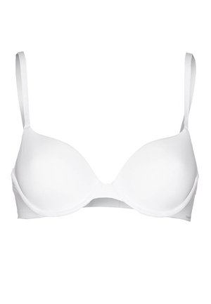 Witte gepadde beha met gladde cups, verstelbare schouderbandjes en naadloze randen. Gemaakt van een rekbare, zachte stof voor comfort en pasvorm.