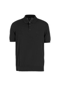 Svart polo skjorta i mjuk tyg med krage, treknapplås och korta ärmar. Har en diskret logotyp på bröstet.