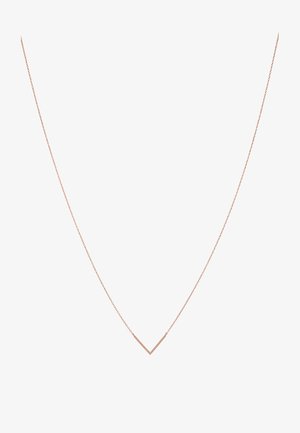Collana in oro rosa con una delicata catena e un pendente a forma di V per un design minimalista. Lucentezza sottile con superficie liscia.