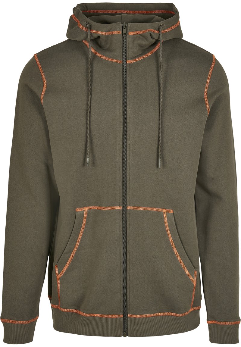 Urban Classics CONTRAST FLATLOCK STITCHED  - Felpa con zip - olive/rustred