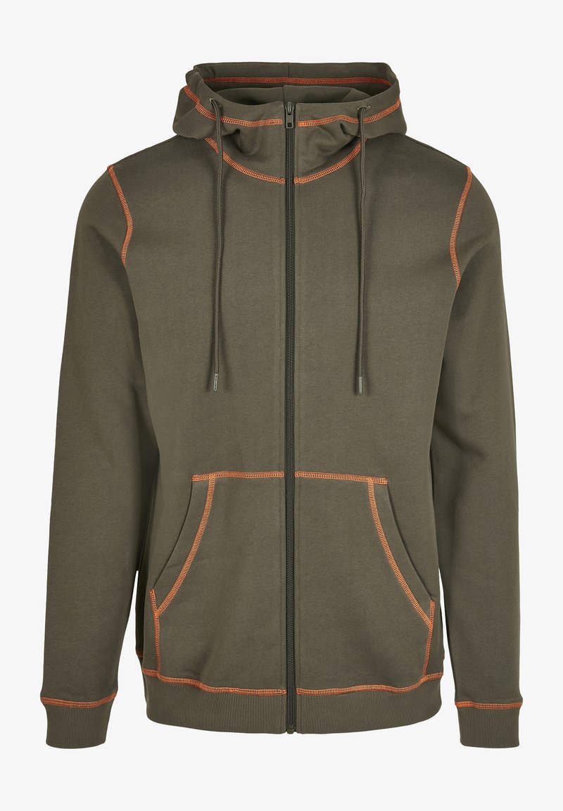 Urban Classics CONTRAST FLATLOCK STITCHED - Felpa con zip - olive/rustred