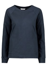 Sweat-shirt bleu marine en mélange de coton doux, avec manches raglan longues, col rond large, et poignets et ourlet côtelés.