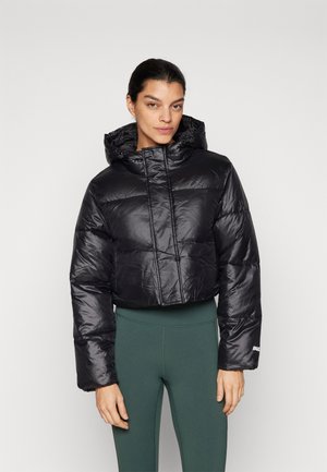 ESSENTIAL CROPPED HOODED PUFFER - Giacca invernale - black shine