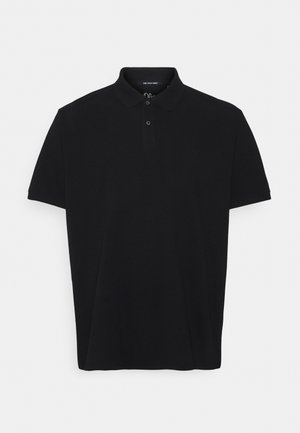 Polo noir à manches courtes avec col et patte à deux boutons, présenté à plat sur un fond clair.