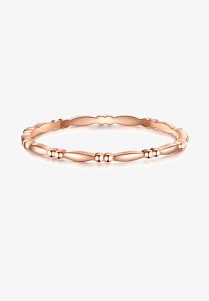 Dünnes Armband aus Roségold mit abwechselnden glatten ovalen und kleinen runden Perlen in einem durchgehenden Muster.