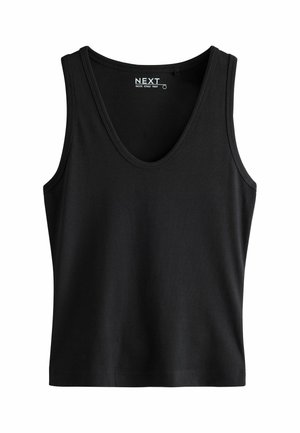Czarny top bez rękawów z grubymi ramiączkami i okrągłym dekoltem, oznaczony jako "Next Thick Strap Vest."