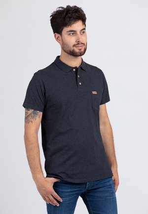 Dunkelgraues Polohemd aus Baumwollmischung, mit einem Kragen, einer Zwei-Knopf-Leiste und einer kleinen Brusttasche mit einer Markenlogo-Patch.