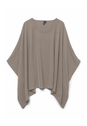 Beige batwing top gemaakt van zachte, lichte stof. Heeft een brede halslijn en een vloeiende silhouet met gedrapeerde mouwen.