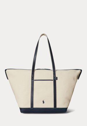 Polo Ralph Lauren, LEATHER-TRIM CANVAS LARGE SHOPPER TOTE - Shopping bags - ecru/navy