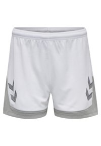 Vita sportshorts i meshmaterial med grå kant. Har en sportig design med grå chevron-accenter på sidorna.