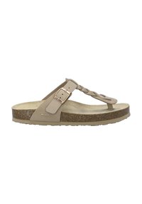 Sandal beige con fascia superiore intrecciata, fibbia regolabile e soletta in sughero. Suola in gomma testurizzata per una buona trazione. Design casual e semplice.