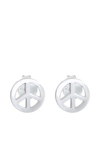 Silberne Peace-Zeichen Steckerohrringe mit polierter Oberfläche, runder Form, Ausschnittdesign und Steckverschluss. Hergestellt aus 925er Sterlingsilber.