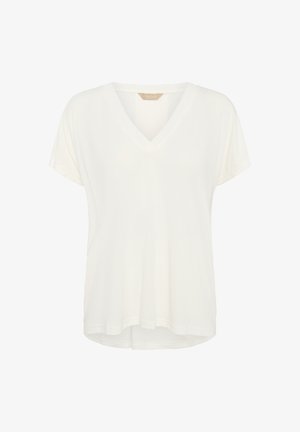 Bluză albă cu mâneci scurte și decolteu în V, realizată dintr-un material moale, cu o croială lejeră și tiv rotund pentru un plus de confort și libertate de mișcare.