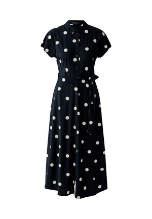 Oui, MAXIKLEID SILKY TOUCH - Shirt dress - black offwhite