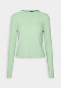 Dlouhý rukáv, ribovaný top v světle zelené barvě, s vroubkovaným výstřihem a lemem, má přiléhavý střih. Vyrobeno z texturované, elastické tkaniny.
