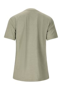 Korte mouwen t-shirt in gedempt olijfgroen, met een ronde halslijn, zachte textuur en schone stiksels. Geen grafische of decoratieve elementen.