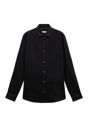 Camicia nera a maniche lunghe realizzata in tessuto testurizzato. Caratterizzata da un colletto classico, chiusura frontale con bottoni e polsini abbottonati per un look aderente.