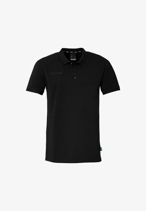 Sort polo-shirt lavet af glat bomuld med klassisk krave, korte ærmer og et diskret logo på brystet. Har en lige nederdel.