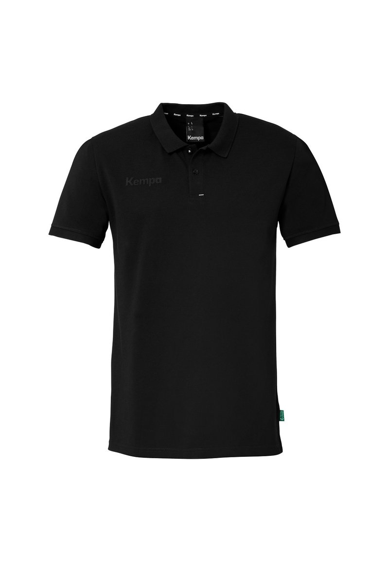 Zwarte polo gemaakt van soepel katoen met een klassieke kraag, korte mouwen en een subtiel logo op de borst. Heeft een rechte zoom.