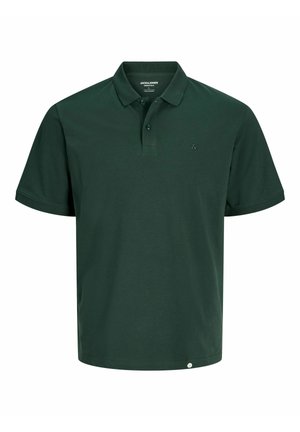 Polo vert foncé en coton doux, avec col, patte à deux boutons et petit logo sur la poitrine. Manches courtes.
