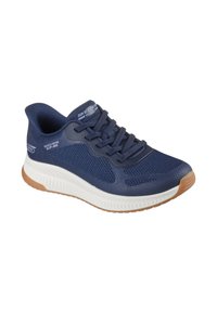 Sneaker Skechers blu navy con tomaia in mesh, design con lacci, intersuola bianca a contrasto e suola in gomma con accenti testurizzati color nocciola.