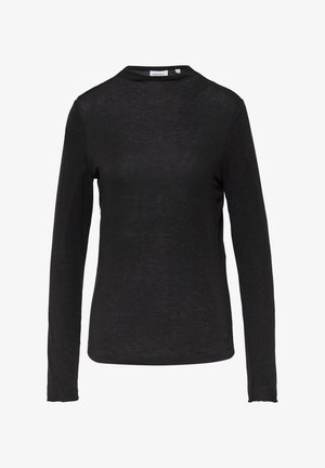 Zwarte langemouwen shirt van zacht, lichtgewicht stof. Heeft een ronde halslijn en een ontspannen pasvorm met subtiele stikdetails.