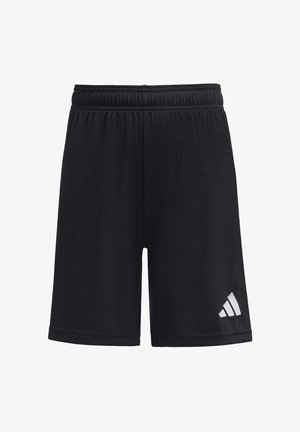 Črne atletske hlače iz lahkega blaga z elastičnim pasom. Na spodnjem levem delu ima bel logotip Adidas.