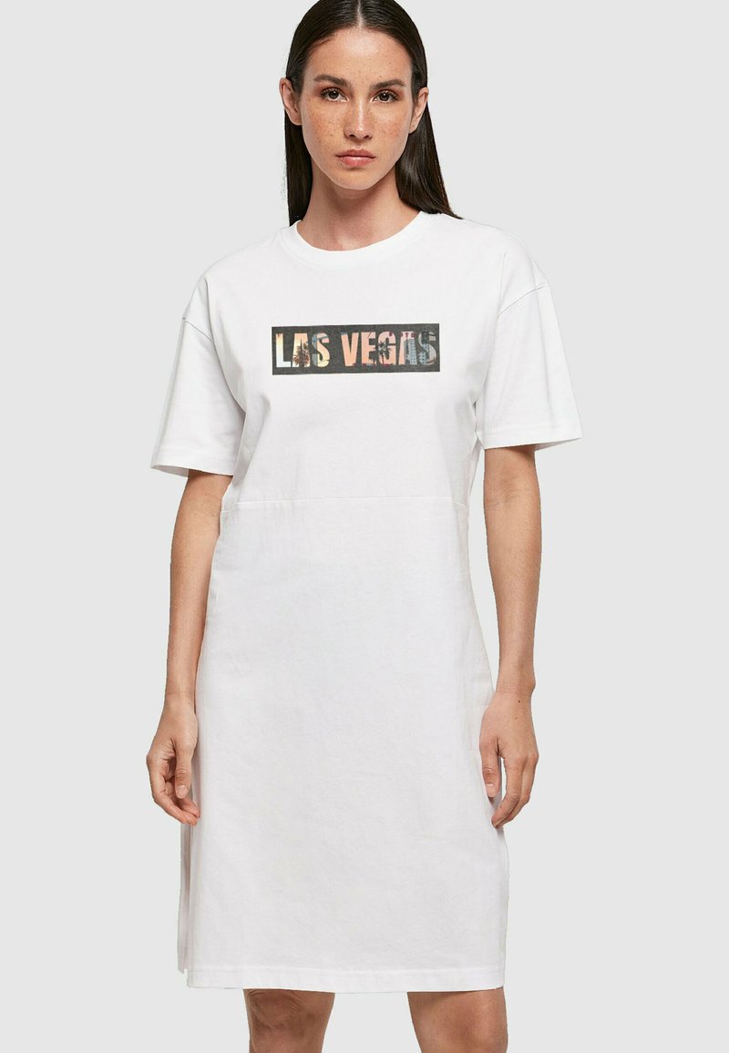 Merchcode LAS SLIT TEE - Rochie din jerseu - white
