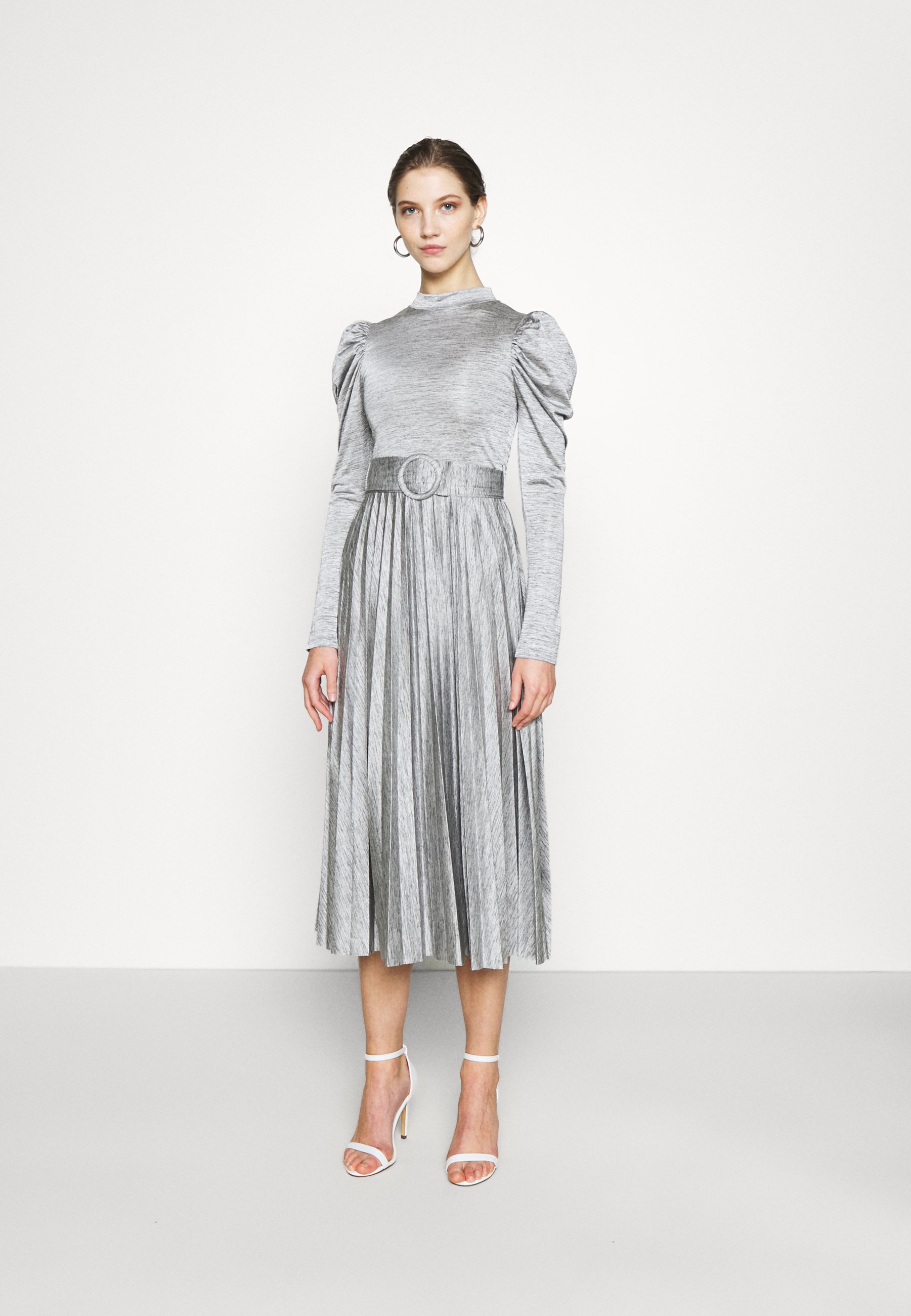 Topshop Premium Marl Pleated Cocktailkleid Festliches Kleid Grey Grau Zalando De 