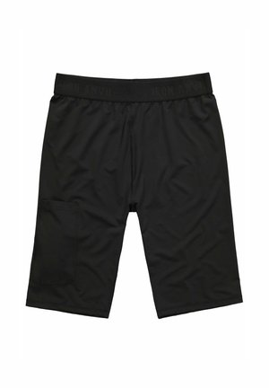 Černé sportovní šortky s elastickým pasem, boční kapsou a hladkým, lehkým materiálem. Mají jemné logo na pasu.