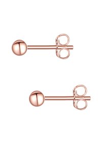 Naušnice od ružičastog zlata s dizajnom sfernog dugmeta, zakrivljenim nastavkom i dekorativnom dvostrukom kopčom.