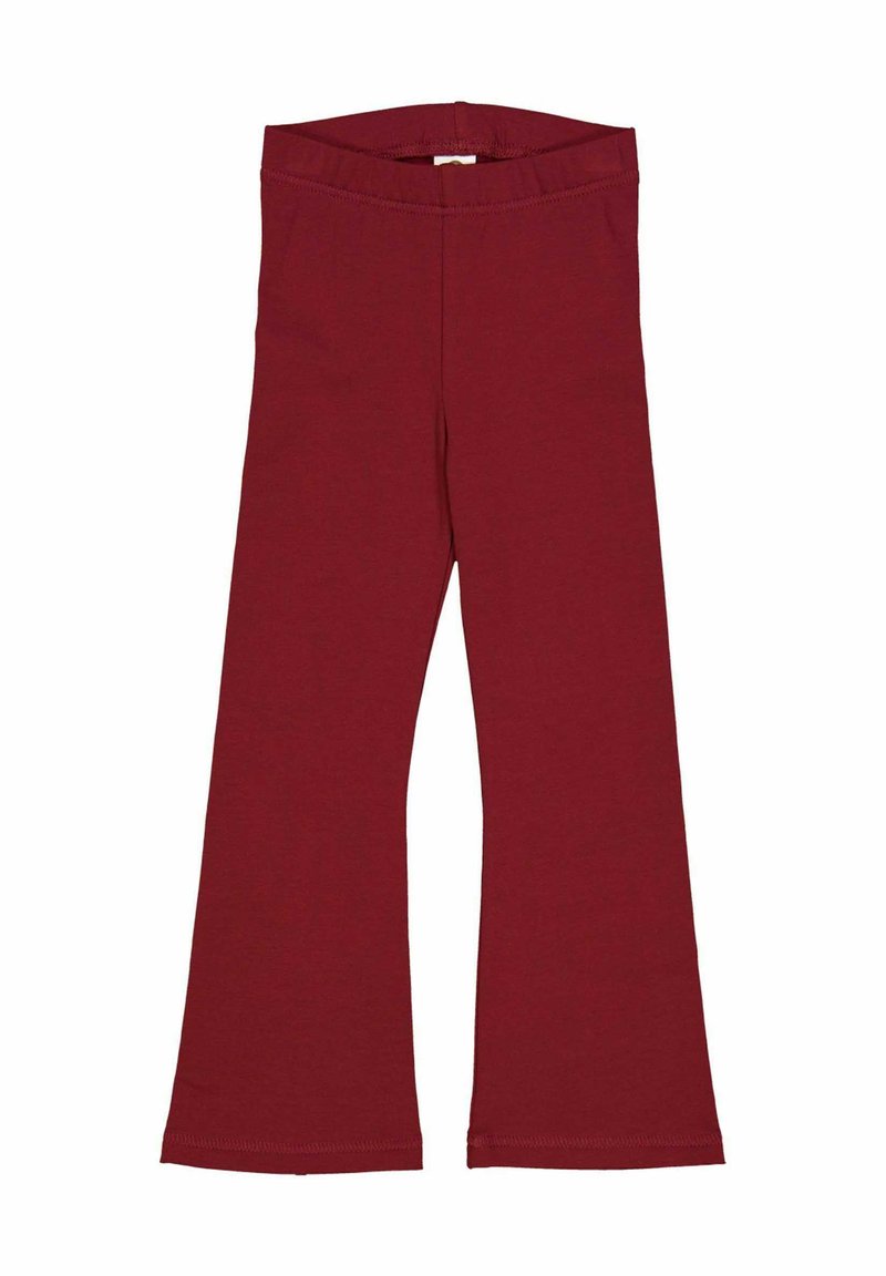 Bordeaux brede broek gemaakt van zachte stof; heeft een elastische tailleband en gestikte zomen. Ideaal voor casual draag.