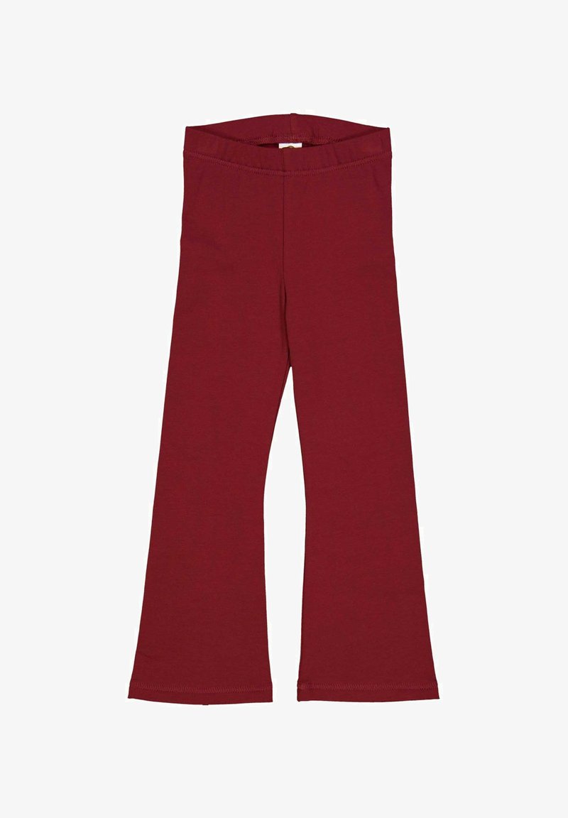Bordeaux brede broek gemaakt van zachte stof; heeft een elastische tailleband en gestikte zomen. Ideaal voor casual draag.