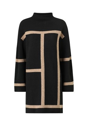 Ellos Collection, STRICKKLEID MIT BLOCKSTREIFEN - Strikkjoler - schwarz mit beigem streifen