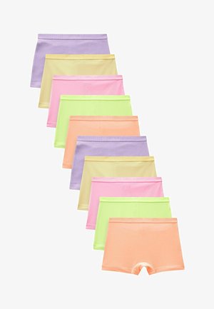 Conjunto de diez bóxers de algodón suave en colores pastel: púrpura, amarillo, rosa, verde y naranja. Cada uno tiene una cintura elástica y una textura suave.