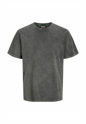 T-shirt a maniche corte di un grigio scuro sbiadito, realizzato in tessuto morbido con collo rotondo e vestibilità rilassata. Tessuto liscio, senza patterns.