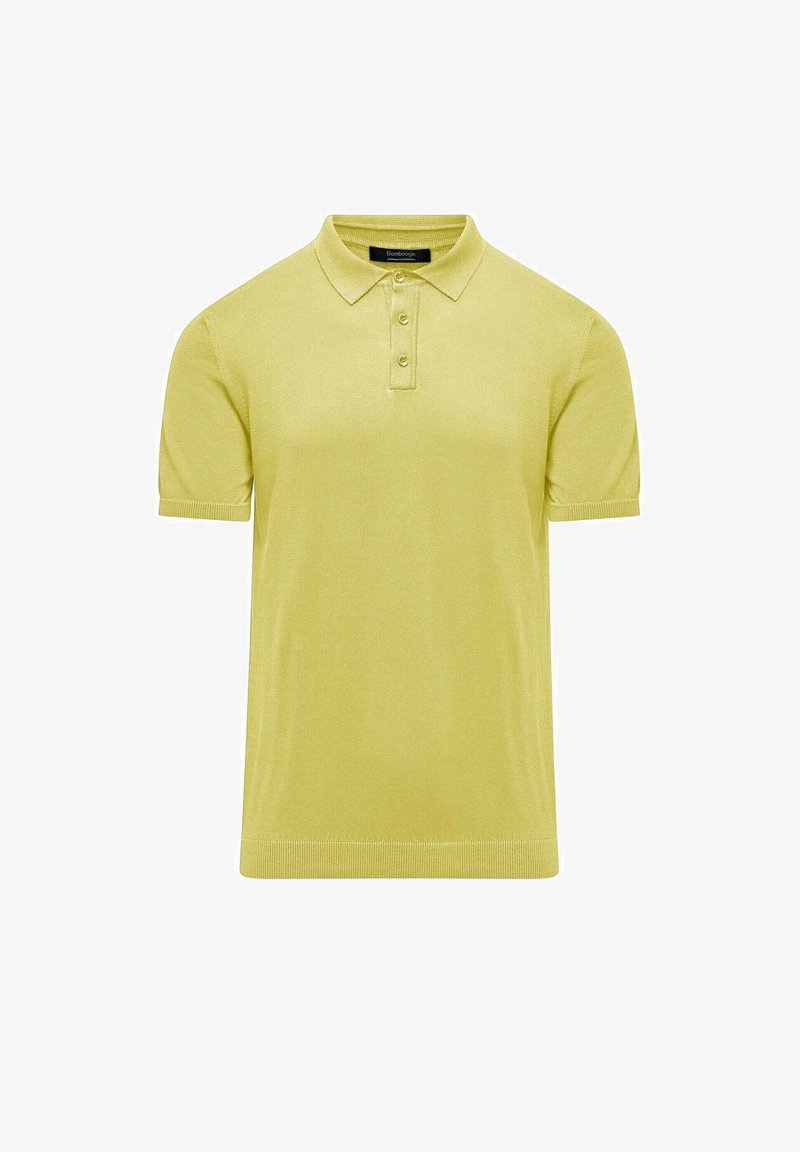 Polo shirt in lichtgeel, gemaakt van zachte katoenmix. Heeft een drieknops sluiting, korte mouwen en ribgebreide manchetten.